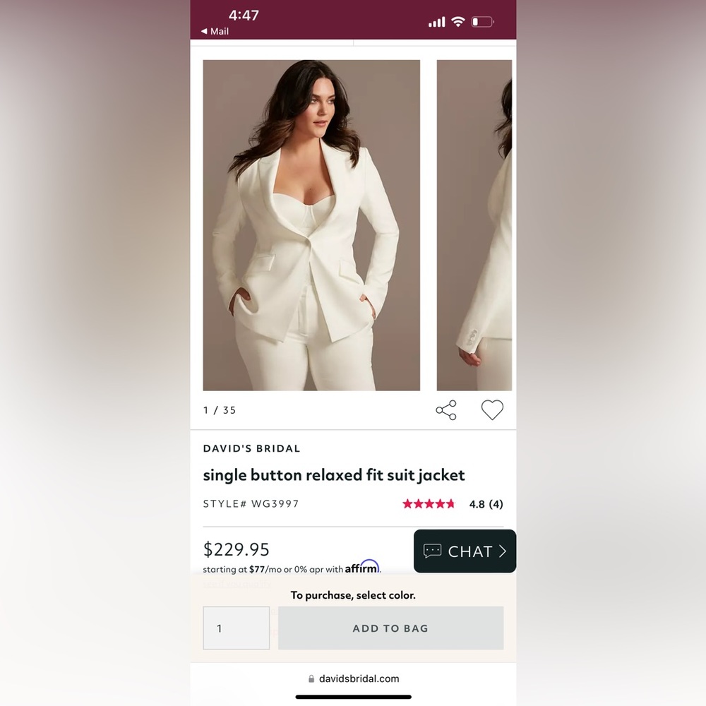 David’s Bridal suit (pants and jacket)